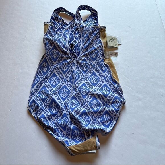 L.L. Bean Women's Sun Blocking One Piece Tank Swim Suit Blue/Wht Print 12 Long - Picture 9 of 13